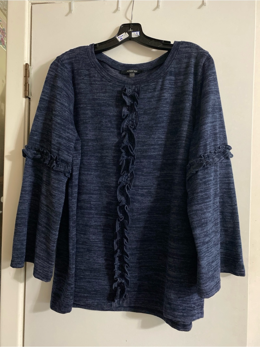 august silk Navy Ruffle-Trim Pullover Sweater